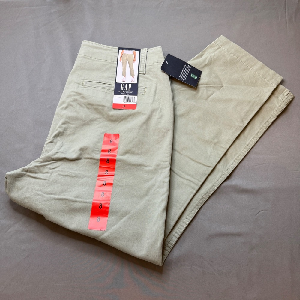 GAP Slim Ankle Pant Womens 8 Green Sage Chino‎ Trousers New
